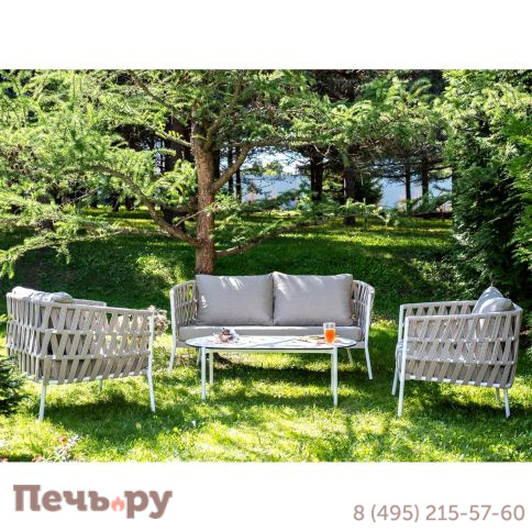 Лаунж-зона 4SiS Диего 4-местная плетеная из роупа (веревки), каркас алюминиевый белый, роуп бежевый фото