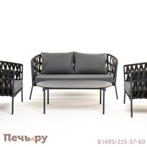 Лаунж-зона 4SiS Диего 4-местная плетеная из роупа (веревки), каркас алюминиевый темно-серый, роуп темно-серый фото 15