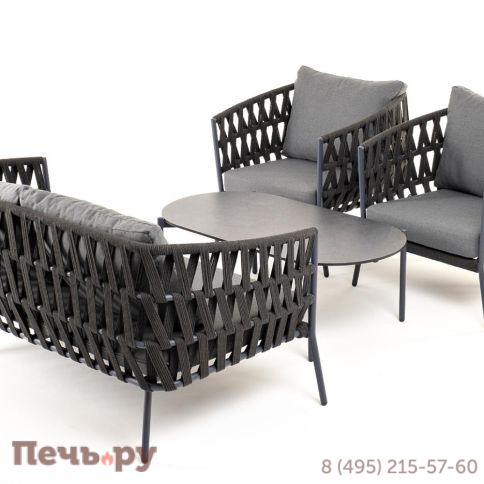 Лаунж-зона 4SiS Диего 4-местная плетеная из роупа (веревки), каркас алюминиевый темно-серый, роуп темно-серый фото 17