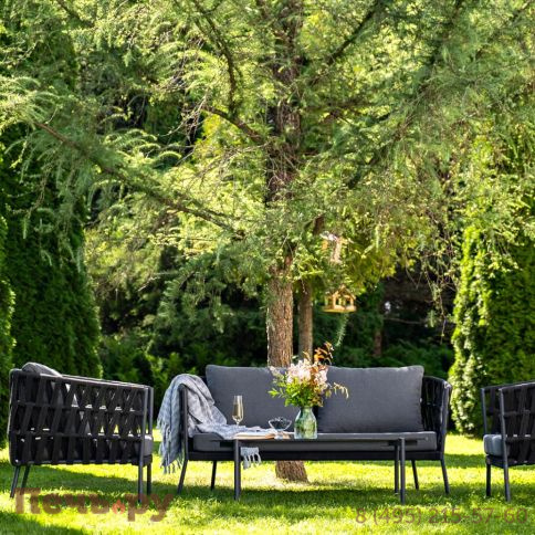 Лаунж-зона 4SiS Диего 4-местная плетеная из роупа (веревки), каркас алюминиевый темно-серый, роуп темно-серый фото 3