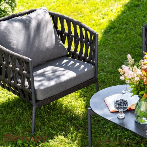 Лаунж-зона 4SiS Диего 4-местная плетеная из роупа (веревки), каркас алюминиевый темно-серый, роуп темно-серый фото 8