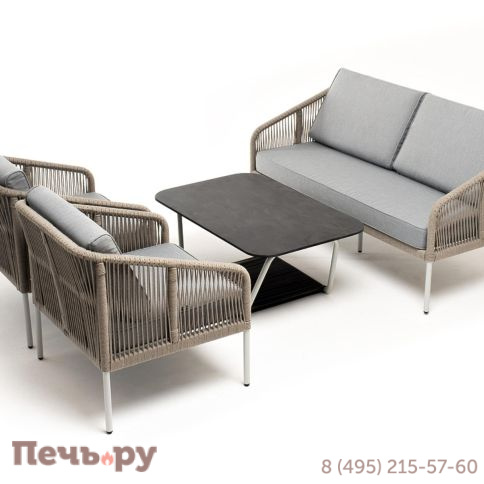 Лаунж-зона 4SiS Канны 4-местная из роупа со столом Глория (серый гранит), каркас алюминиевый светло-серый, роуп салатовый меланж фото 2