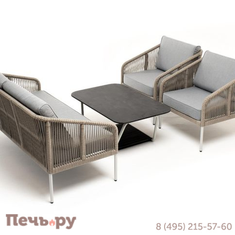 Лаунж-зона 4SiS Канны 4-местная из роупа со столом Глория (серый гранит), каркас алюминиевый светло-серый, роуп салатовый меланж фото 4