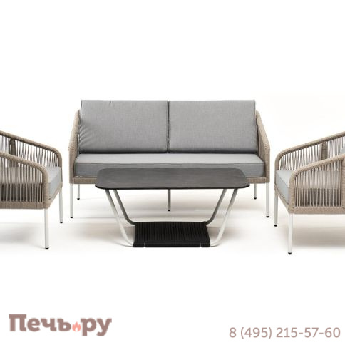 Лаунж-зона 4SiS Канны 4-местная из роупа со столом Глория (серый гранит), каркас алюминиевый светло-серый, роуп салатовый меланж фото 5