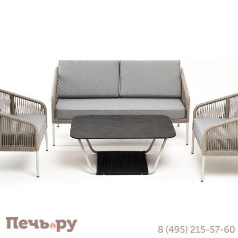 Лаунж-зона 4SiS Канны 4-местная из роупа со столом Глория (серый гранит), каркас алюминиевый светло-серый, роуп салатовый меланж фото 6