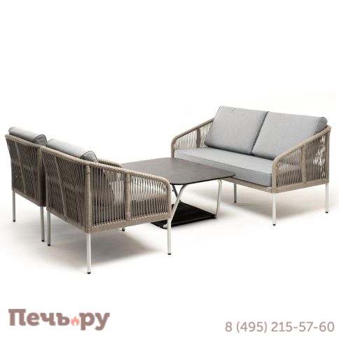 Лаунж-зона 4SiS Канны 4-местная из роупа со столом Глория (серый гранит), каркас алюминиевый светло-серый, роуп салатовый меланж фото