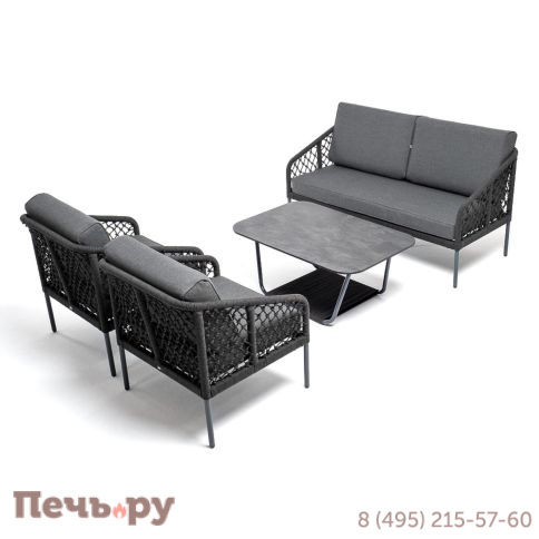 Лаунж-зона 4SiS Канны 4-местная из роупа узелкового плетения, каркас алюминий, роуп темно-серый фото