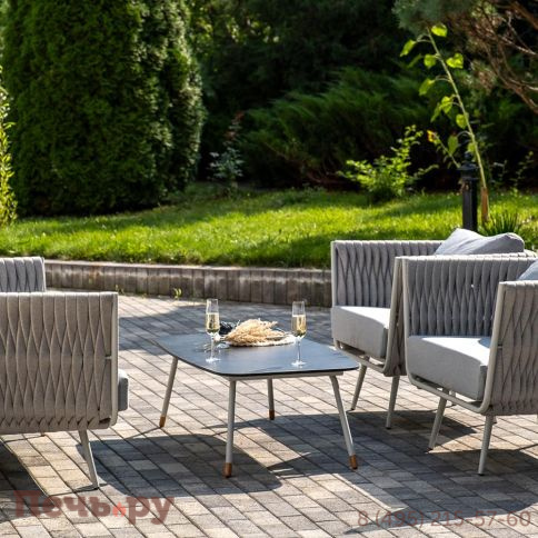 Лаунж-зона 4SiS Монако 4-местная из роупа со столом Верона (серый гранит), каркас светло-серый, роуп светло-серый фото 3