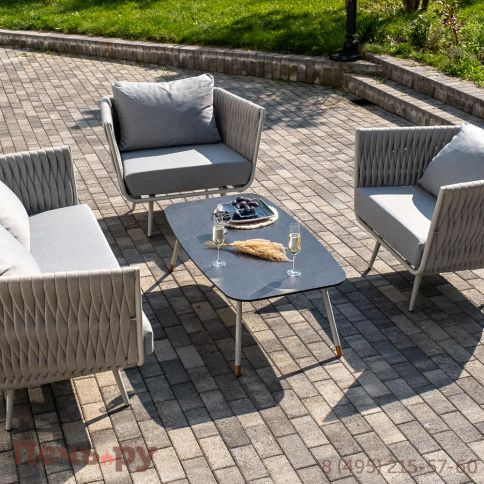 Лаунж-зона 4SiS Монако 4-местная из роупа со столом Верона (серый гранит), каркас светло-серый, роуп светло-серый фото 4