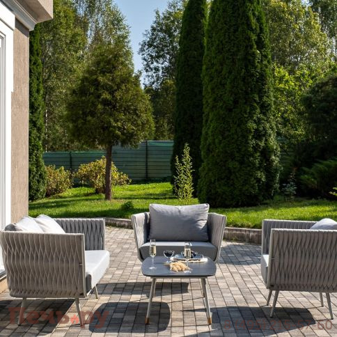 Лаунж-зона 4SiS Монако 4-местная из роупа со столом Верона (серый гранит), каркас светло-серый, роуп светло-серый фото 5