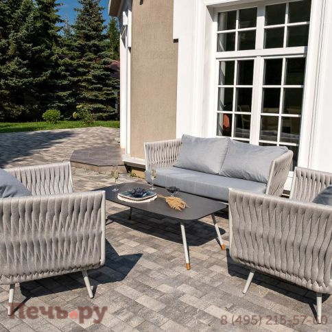 Лаунж-зона 4SiS Монако 4-местная из роупа со столом Верона (серый гранит), каркас светло-серый, роуп светло-серый фото 6