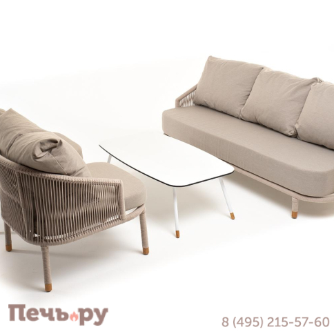 Лаунж-зона 4SiS Верона 5-местная плетеная из роупа (веревки), каркас алюминиевый белый, роуп бежевый фото 15