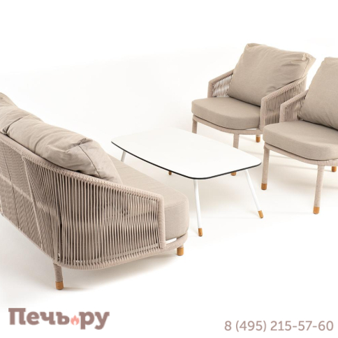 Лаунж-зона 4SiS Верона 5-местная плетеная из роупа (веревки), каркас алюминиевый белый, роуп бежевый фото 16