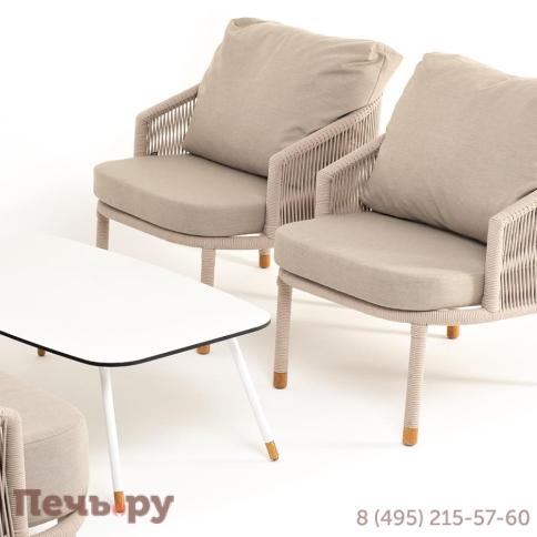 Лаунж-зона 4SiS Верона 5-местная плетеная из роупа (веревки), каркас алюминиевый белый, роуп бежевый фото 17