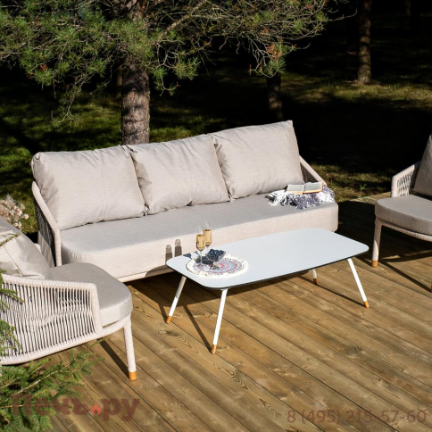 Лаунж-зона 4SiS Верона 5-местная плетеная из роупа (веревки), каркас алюминиевый белый, роуп бежевый фото 2