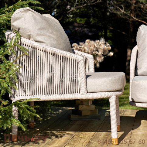 Лаунж-зона 4SiS Верона 5-местная плетеная из роупа (веревки), каркас алюминиевый белый, роуп бежевый фото 3