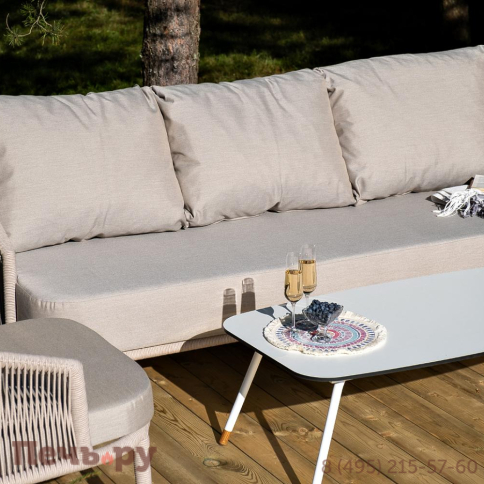 Лаунж-зона 4SiS Верона 5-местная плетеная из роупа (веревки), каркас алюминиевый белый, роуп бежевый фото 5