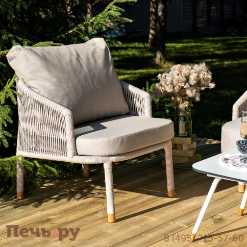 Лаунж-зона 4SiS Верона 5-местная плетеная из роупа (веревки), каркас алюминиевый белый, роуп бежевый фото 6