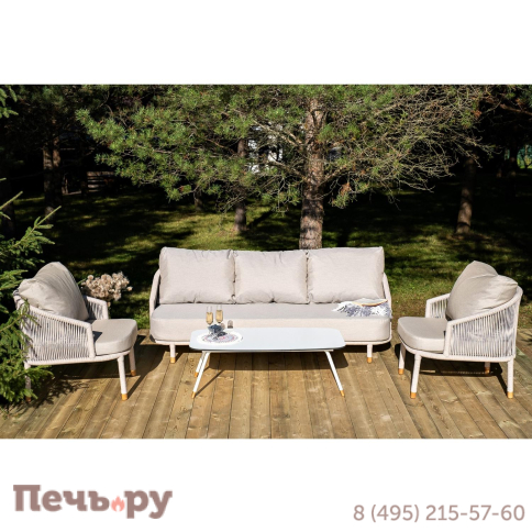 Лаунж-зона 4SiS Верона 5-местная плетеная из роупа (веревки), каркас алюминиевый белый, роуп бежевый фото