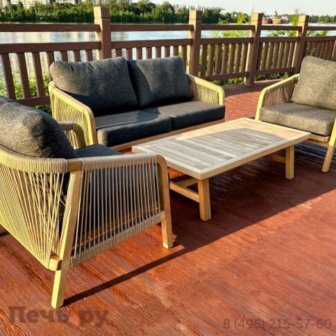 Лаунж зона Ideal Patio LEONOREN с двухместным диваном и плетеным роупом фото 2