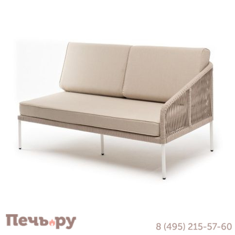 Левый модуль 4SiS Канны плетеный из роупа, каркас алюминий белый муар, роуп бежевый круглый, ткань бежевая 15052 фото