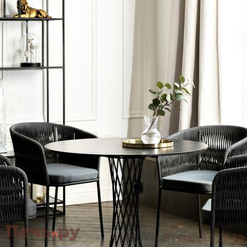 Обеденная группа 4SiS Диего на 4 персоны со стульями Бордо плетения колос, столешница серый гранит фото 4