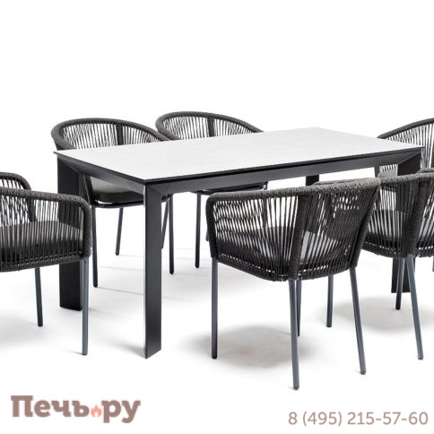 Обеденная группа 4SiS Венето на 6 персон со стульями Марсель, каркас темно-серый, роуп темно-серый фото 2