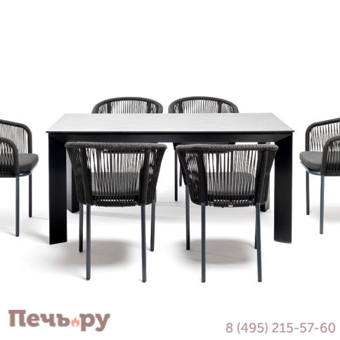 Обеденная группа 4SiS Венето на 6 персон со стульями Марсель, каркас темно-серый, роуп темно-серый фото 4