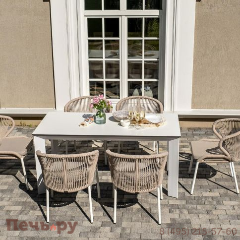 Обеденная группа 4SiS Венето на 6 персон со стульями Милан, каркас белый, роуп бежевый фото 2