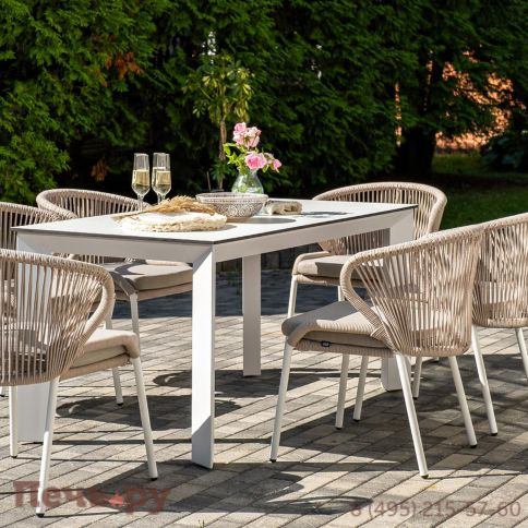 Обеденная группа 4SiS Венето на 6 персон со стульями Милан, каркас белый, роуп бежевый фото 5