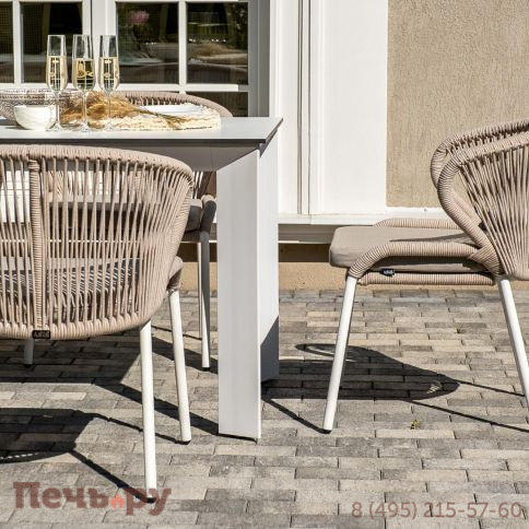 Обеденная группа 4SiS Венето на 6 персон со стульями Милан, каркас белый, роуп бежевый фото 8