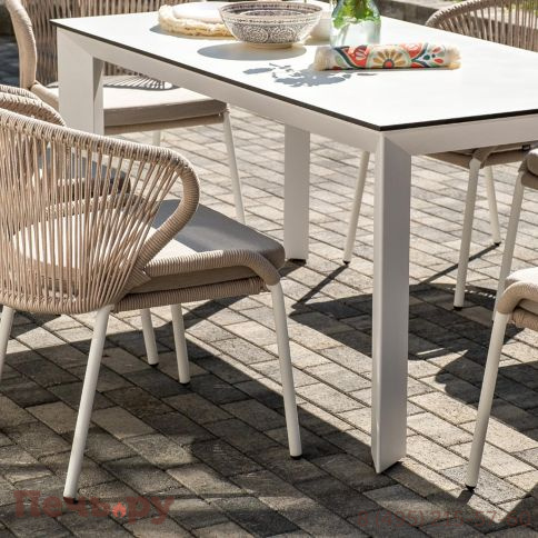 Обеденная группа 4SiS Венето на 6 персон со стульями Милан, каркас белый, роуп бежевый фото 9