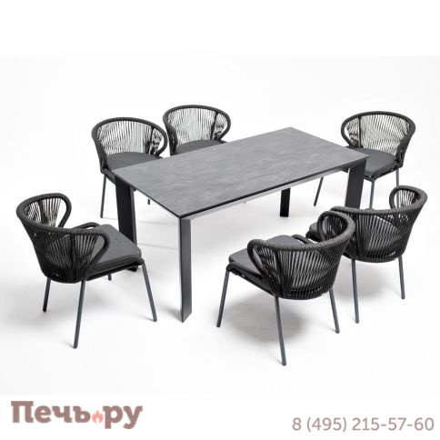 Обеденная группа 4SiS Венето на 6 персон со стульями Милан, каркас темно-серый, роуп темно-серый фото