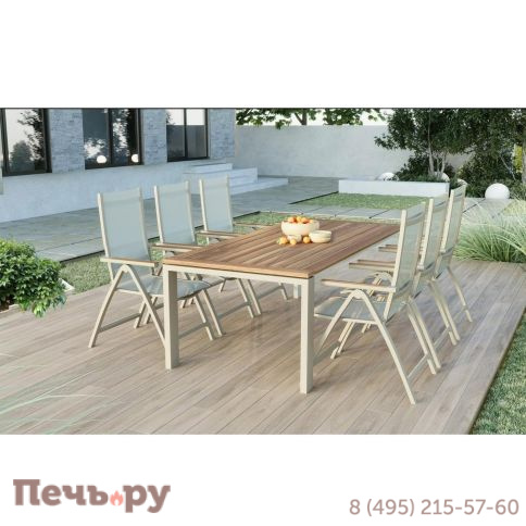 Обеденный комплект Brafritid Lyon-Andy 220B+6R бежевый/натуральный, алюминий/тик фото