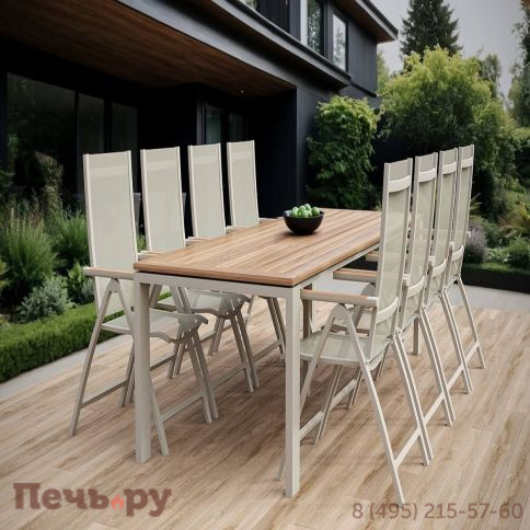 Обеденный комплект Brafritid Lyon-Andy 280B+8R антрацит/натуральный, алюминий/тик фото