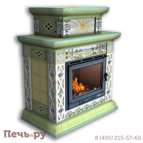 Облицовка камина КимрПечь Билибин пристенный-двухъярусный художественный фото