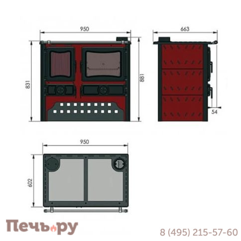 Отопительно варочная печь Guca Guliver с теплообменником bordo фото 3