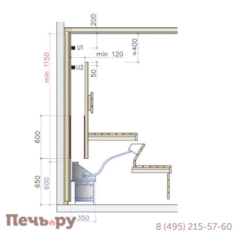 Печь для сауны Lang UE 35/100, 4,5 кВт (скрытая установка) фото 8