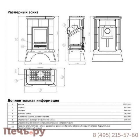 Печь-камин ABX Britania KI, с теплообменником, с допуском воздуха фото 8
