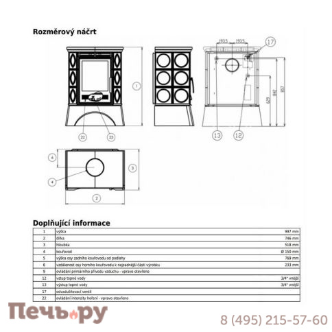 Печь-камин ABX Helvetia KPI белый цоколь, с теплообменником фото 6