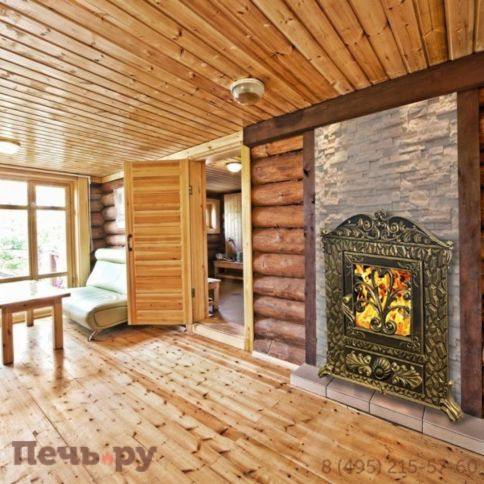 Печь-камин Березка Verona 50 3К-нерж, в каменной облицовке фото 2