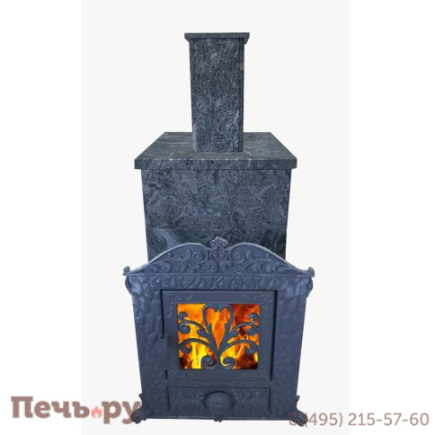Печь-камин Березка Verona 50 3К-нерж, в каменной облицовке+облицовка дымохода 500 мм фото