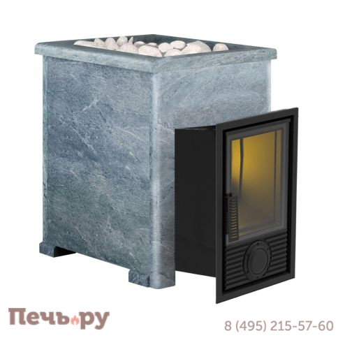Печь-камин Березка Викинг 15 Д-1 в каменной облицовке фото