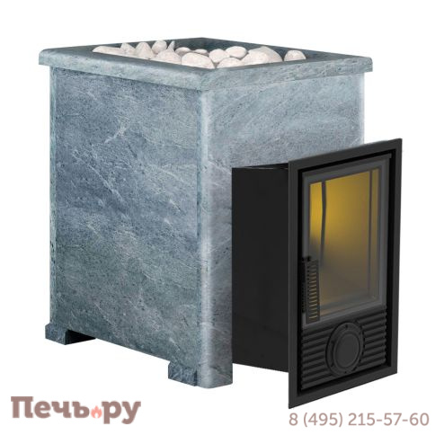 Печь-камин Березка Воевода 20 Д-2 в каменной облицовке фото