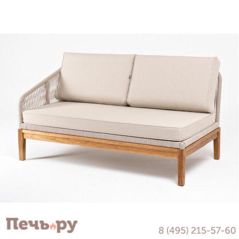 Правый модуль 4SiS Канны плетеный из роупа, основание дуб, роуп бежевый круглый, ткань бежевая 052 фото