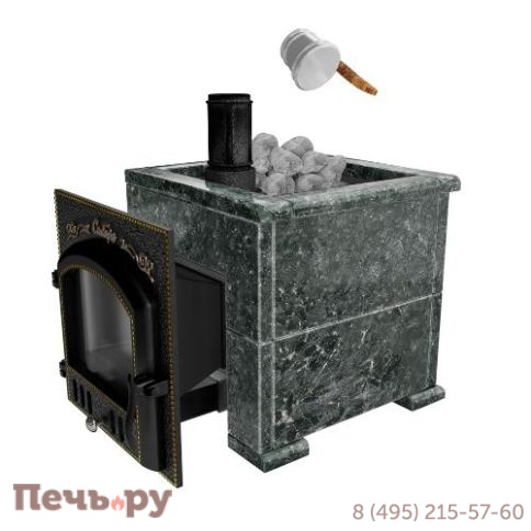 Премиальная банная печь НМК Сибирь-25 (дверка 545х545) в облицовке Оптима пироксенит фото