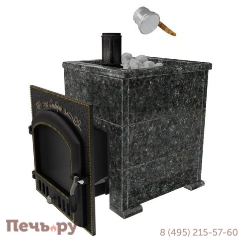 Премиальная банная печь НМК Сибирь-40 (дверка 700х700) в облицовке Оптима пироксенит фото