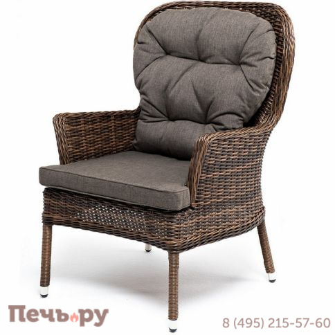 "Алиса" кресло плетеное, цвет коричневый с подушками фото