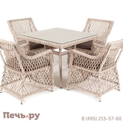 "Айриш" обеденная группа плетеная на 4 персоны, цвет бежевый фото