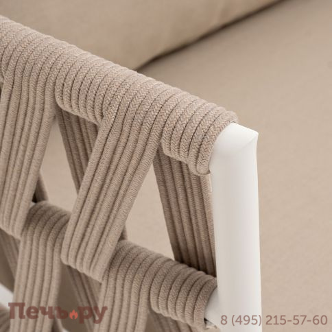 "Диего" диван 2-местный плетеный из роупа, каркас алюминий белый муар, роуп бежевый круглый, ткань бежевая 035 фото 5